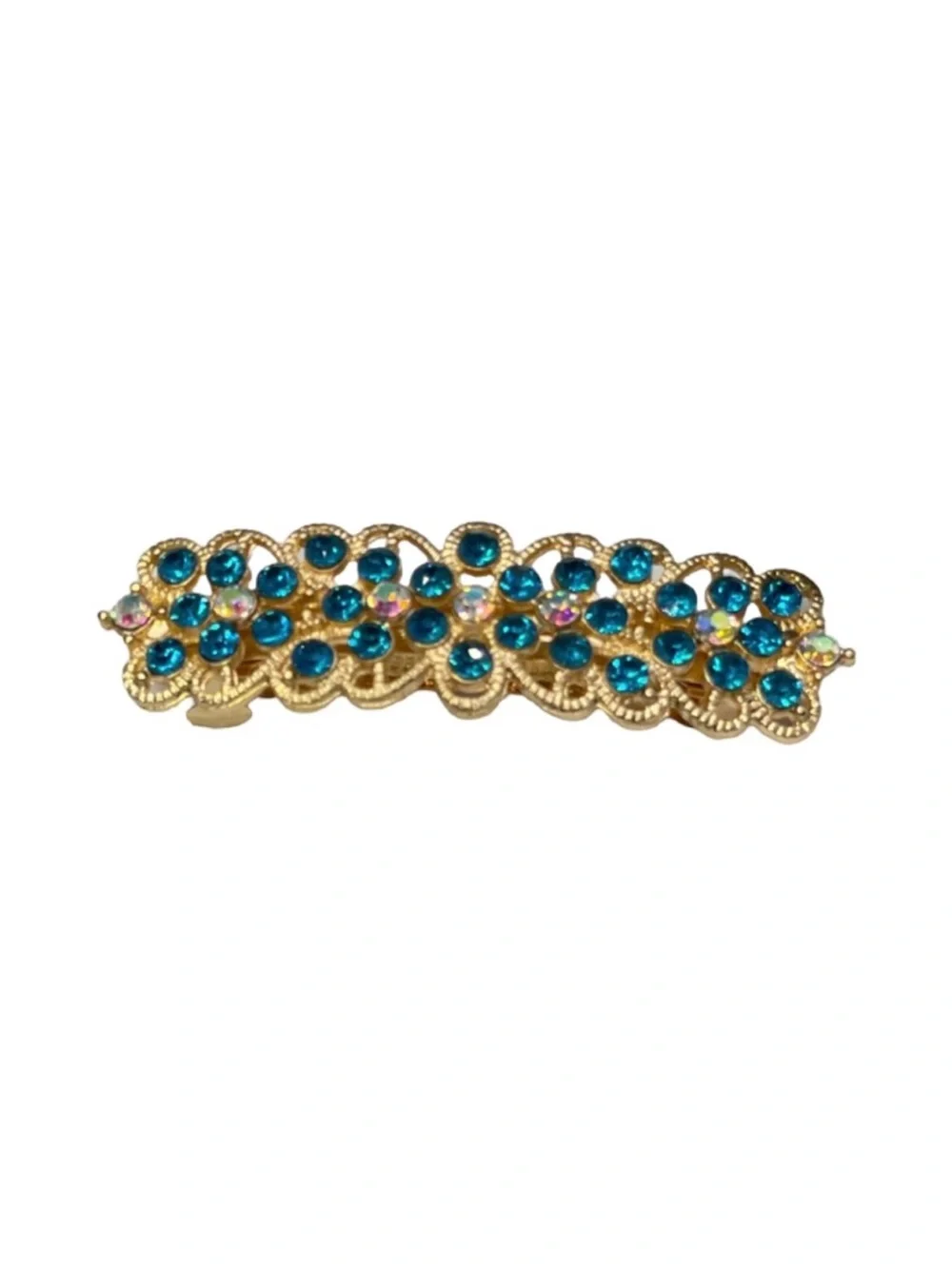 Elegant Gold Barrette with Blue Crystal Accents 3.0”FINAL PRICE DROP